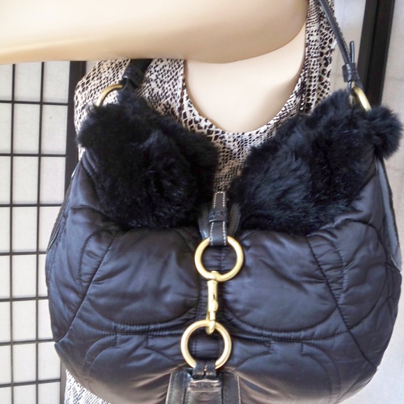 COACH #3587 SOHO SKI HOBO/RABBIT FUR TRIM HANDBAG - Picture 1 of 7